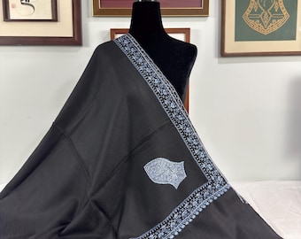Alawi Sandala Shawl - Hand Embroidered Wool - Black