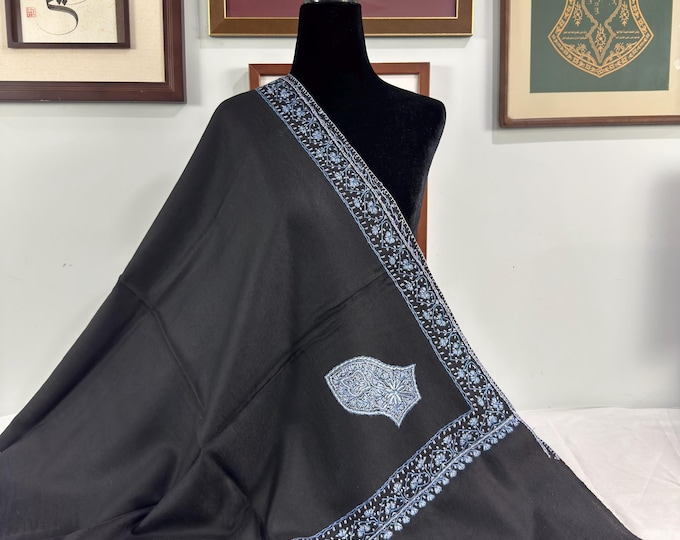 Alawi Sandala Shawl - Hand Embroidered Wool - Black