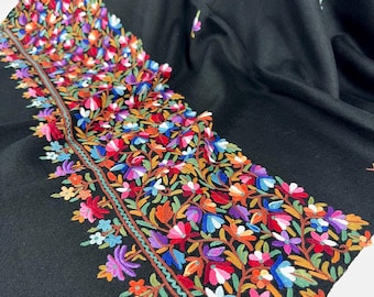 Mughal Floral Medley Hand Embroidered Wrap - Black