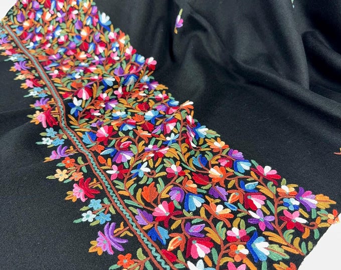 Mughal Floral Medley Hand Embroidered Wrap - Black
