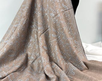 Zeenat Hand Embroidered Handloom Cashmere Shawl -  Two-Tone Brown Tan