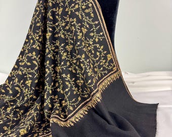 Shabnam Cashmere Shawl -  Black - Handloom Handspun Hand Embroidered