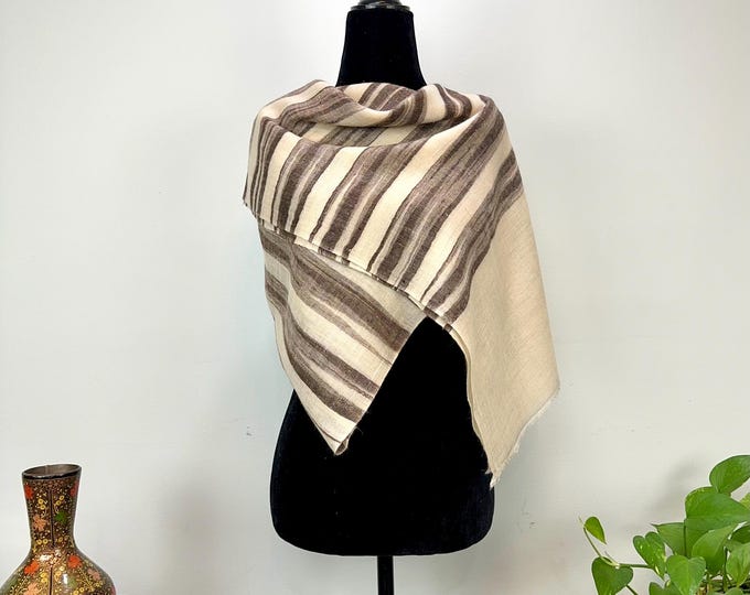 Zebra Stripe Handloom Cashmere Scarf - Beige and Chocolate