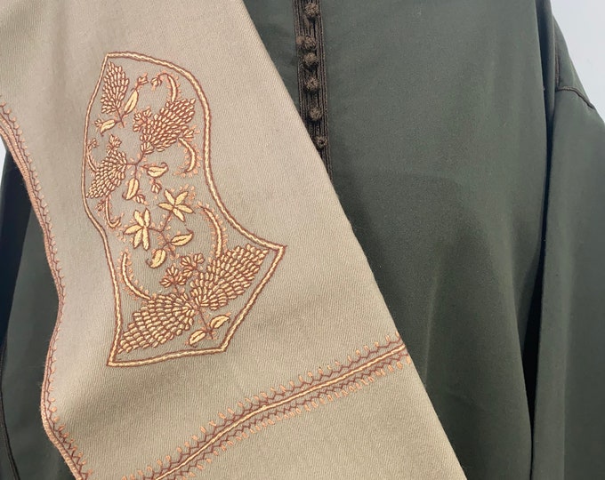 Zayn Sandala Hand Embroidered Wool Shawl  - Beige Oat