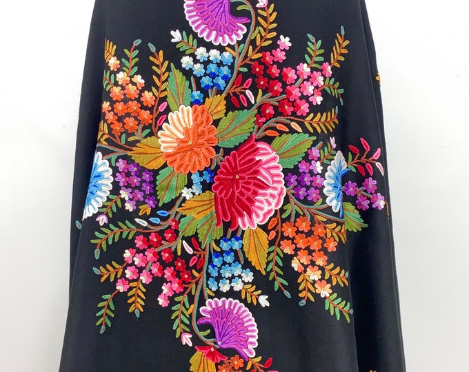 Elizabeth Hand Embroidered Floral Medley Wool Scarf / Wrap