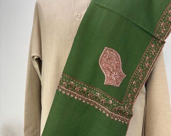 Darqawi Sandala Hand Embroidered Wool Shawl - Bright Emerald Green