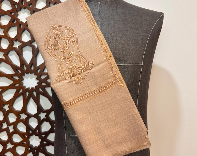 Zayn Sandala Hand Embroidered Wool Shawl - Two-tone Warm Cider Brown