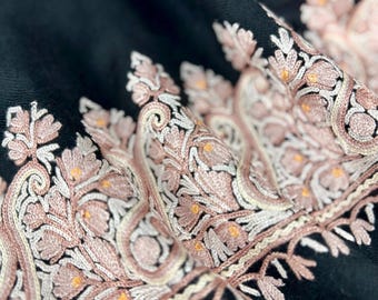 Isabella Hand Embroidered Paisley Wool Scarf / Wrap - Black