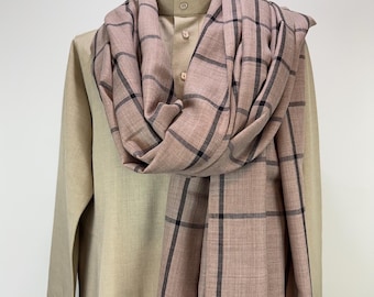 Extra Large Soft Wool Windowpane Check Scarf  - Two Tone