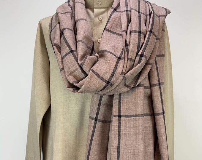Extra Large Soft Wool Windowpane Check Scarf  - Two Tone