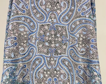 Al Hambra Hand Embroidered Wool Wrap: Kashmiri Paisley Scarf, Silver & Blue