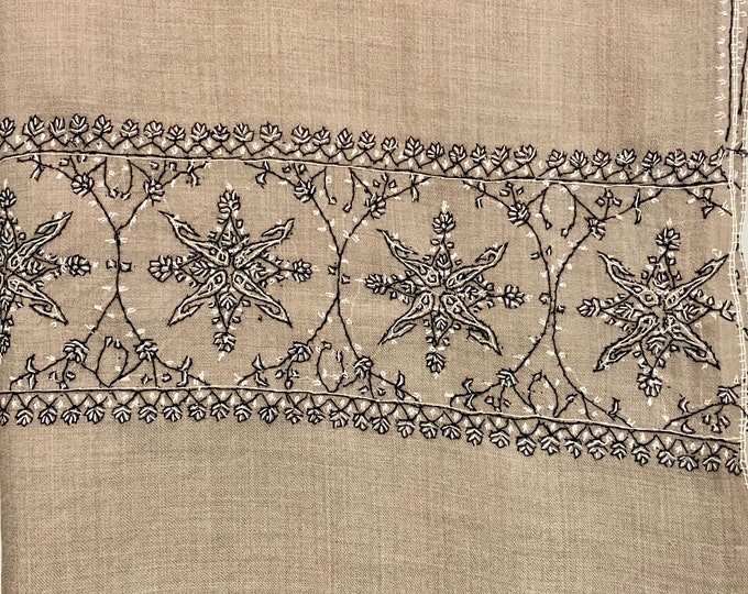 Pastel Geometric Hand Embroidered Wool Wrap / Scarf