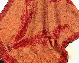 Al Hambra Hand Embroidered Wool Wrap – Black Kashmiri Paisley Scarf