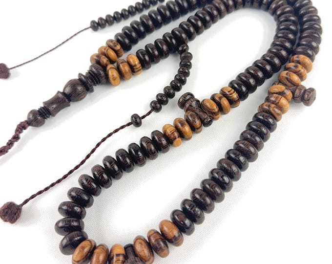 Darqawi Disc Prayer Beads 14 mm - Central African Wenge & Zebrawood