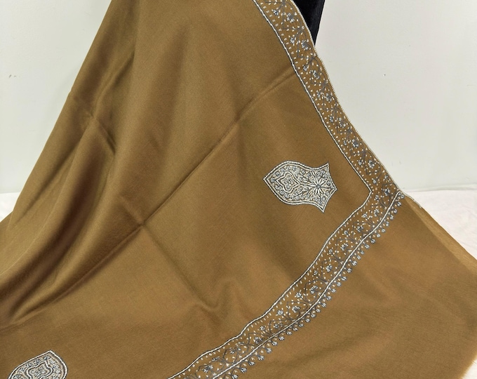 Alawi Sandala Shawl - Hand Embroidered Wool - Peanut Brown
