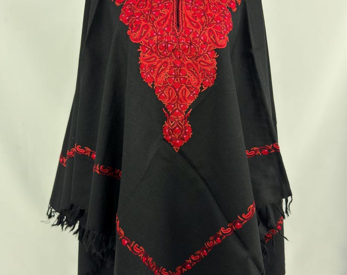 Hand Embroidered Light Weight Kashmiri Wool Poncho