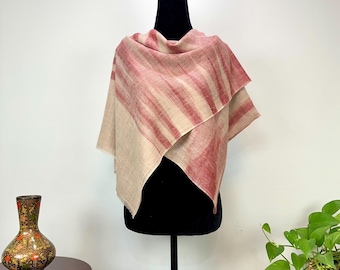 Zebra Stripe Handloom Cashmere Scarf - Cherry and Sepia Beige