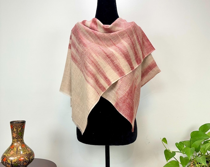 Zebra Stripe Handloom Cashmere Scarf - Cherry and Sepia Beige