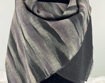 Zebra Stripe Handloom Cashmere Scarf - Silver, Plum & Black
