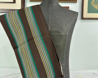 Habirah Yemeni Cotton Shawl - Heavy Weight - Dark Chocolate & Green