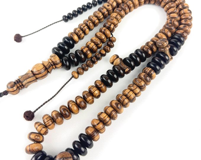 Darqawi Disc Prayer Beads 14 mm - Zebrawood & Ebony