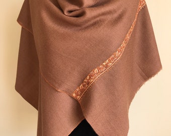 Zayna Royale Hand Embroidered Wool Scarf / Wrap - Bright Cinnamon