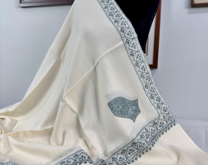Darqawi Sandala Shawl - Hand Embroidered - White No 1