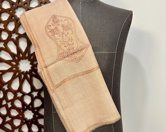 Zayn Sandala Hand Embroidered Wool Shawl - Creamy Oat
