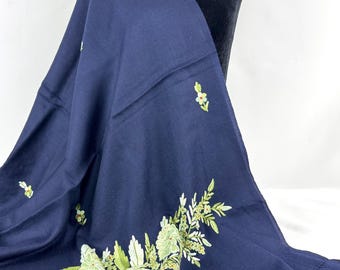 Aisha Hand Embroidered Floral Medley Wool Scarf / Wrap - Blue