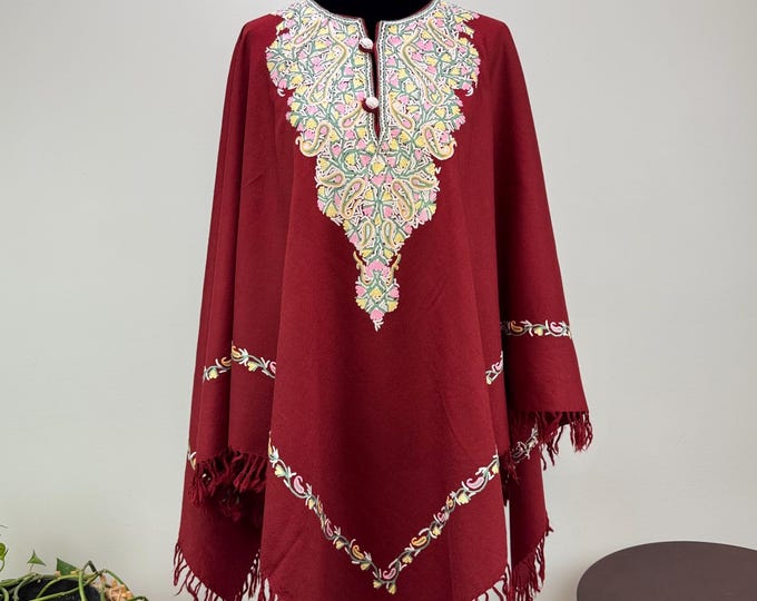 Hand Embroidered Light Weight Kashmiri Wool Poncho