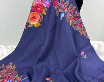 Elizabeth Hand Embroidered Floral Medley Wool Scarf / Wrap