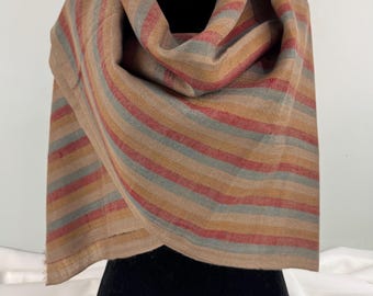 Handloom Cashmere Scarf - Honey, Sky Blue, Maroon and Hazel Stripes