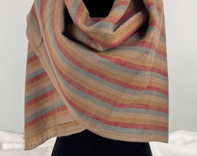 Handloom Cashmere Scarf - Honey, Sky Blue, Maroon and Hazel Stripes