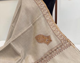 Alawi Sandala Hand Embroidered Wool Shawl - Two Tone Hazel