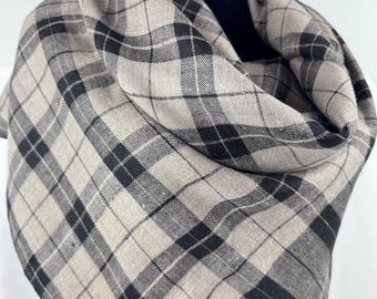 Large Plaid Handloom Cashmere Scarf - Black & Silver Taupe