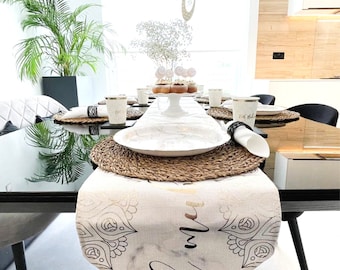 Eid Table Runner Marble & Gold - Eid Mubarak Table Runner Eid Decorations Eid Party Eid Decor Islamic Decor Eid Gifts Eid Mubarak Tableware