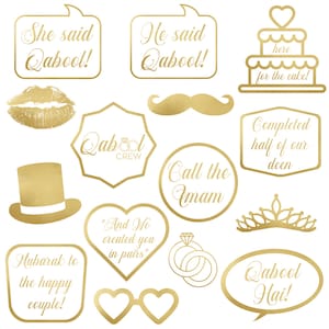Qabool Wedding Photo Props 15 pack - Printed & Cut with Sticks Nikah Decor for Nikkah Party Set Dulhan Bridal Decor Engagement Party Wedding