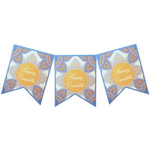 Happy Vaisakhi Party Banner - Blau & Gelb Vaisakhi Geschenke Vaisakhi Dekor Sikhi Geschenke Baisakhi Geschenk Nishaan Sahib Khanda Dekor Sikh Festival