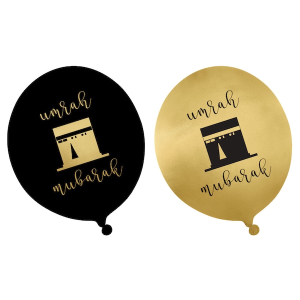 Omra Party Balloons (10Pk) - Noir et Or | Pack de ballons de fête | Décorations de ballons | Décorations de la Omra | Omra Cadeaux |