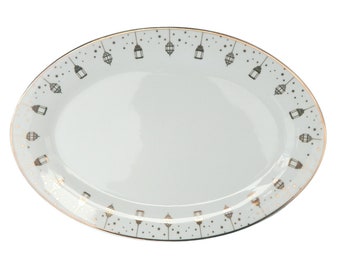 Lantern Gold Plated 2pc Oval Dish Set - Ceramic Porcelain China Lantern Dinner Set Serveware Christmas Table Set Eid Tableware Ramadan Decor