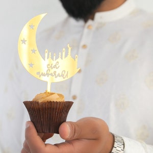 Eid Mubarak Cake Toppers 5pk - Acrylic Eid Toppers Eid Cupcake Toppers Islamic Decor Eid Mubarak Eid Party Eid Favours Eid Tableware Treats