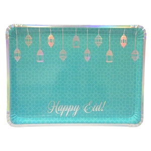 Eid Mubarak Serving Trays 3pk - Teal & Iridescent Eid Serving Trays Islamic Decor Eid Mubarak Eid Party Favours Eid Tableware Treats Gifts