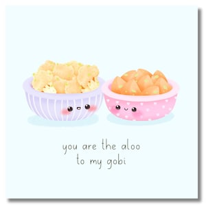 Aloo & Gobi Food Couple Greeting Card - Cute Kawaii Style Funny Desi Cards South Asian Card Punjabi Urdu Hindi Indian Arab Halal Humour