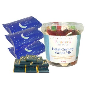 Eid Party Favours Bundle with Filler (10pk) - Halal Sweets and Milk Chocolate Gifts for Party Favours Party Treat Box Party Treat Boxes