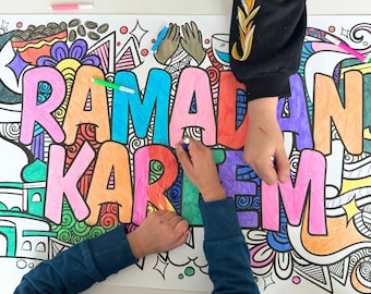 Ramadan Kareem Giant Colouring Poster Banner - 1.4m Large Ramadan Mubarak Poster Banner Islamic Decor Crafts Ramadan Activity Ramadan Gift