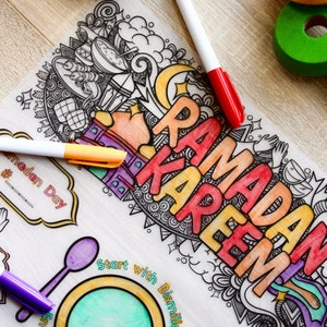 Ramadan doodle kleur in siliconen placemat - Ramadan Kareem Ramadan Mubarak Islamitisch decor Ramadan geschenken Islamitische geschenken Ramadan activiteitenset