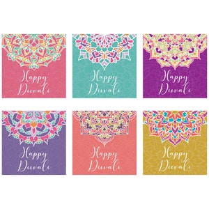 Diwali heldere mandala-wenskaarten 6 stuks - Diwali-decoraties Diya Diwali-cadeaus Diwali Decor Diwali-feest Diwali-bordkleur Diwali-mand