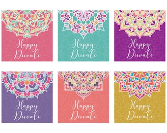 Diwali Bright Mandala Greeting Cards 6pk - Diwali Decorations Diya Diwali Gifts Diwali Decor Diwali Party Diwali Sign Colour Diwali Hamper