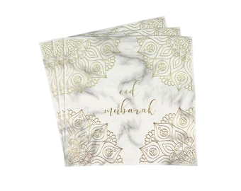 Eid Mubarak-servetten 20 per pak - Marmer en goud servies Eid-feestdecor Islamitische iftar-decor Bord eid-servetten Eid-kopjes cadeau Eid Mubarak-decorset