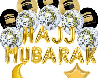 Balloon Bundle Hajj Mubarak - Gold Balloon Set Decorations Hajj Balloons Kaaba Decor Hajj Gift and Hajj Mubarak Decor Hajj Dua for Hajj Card